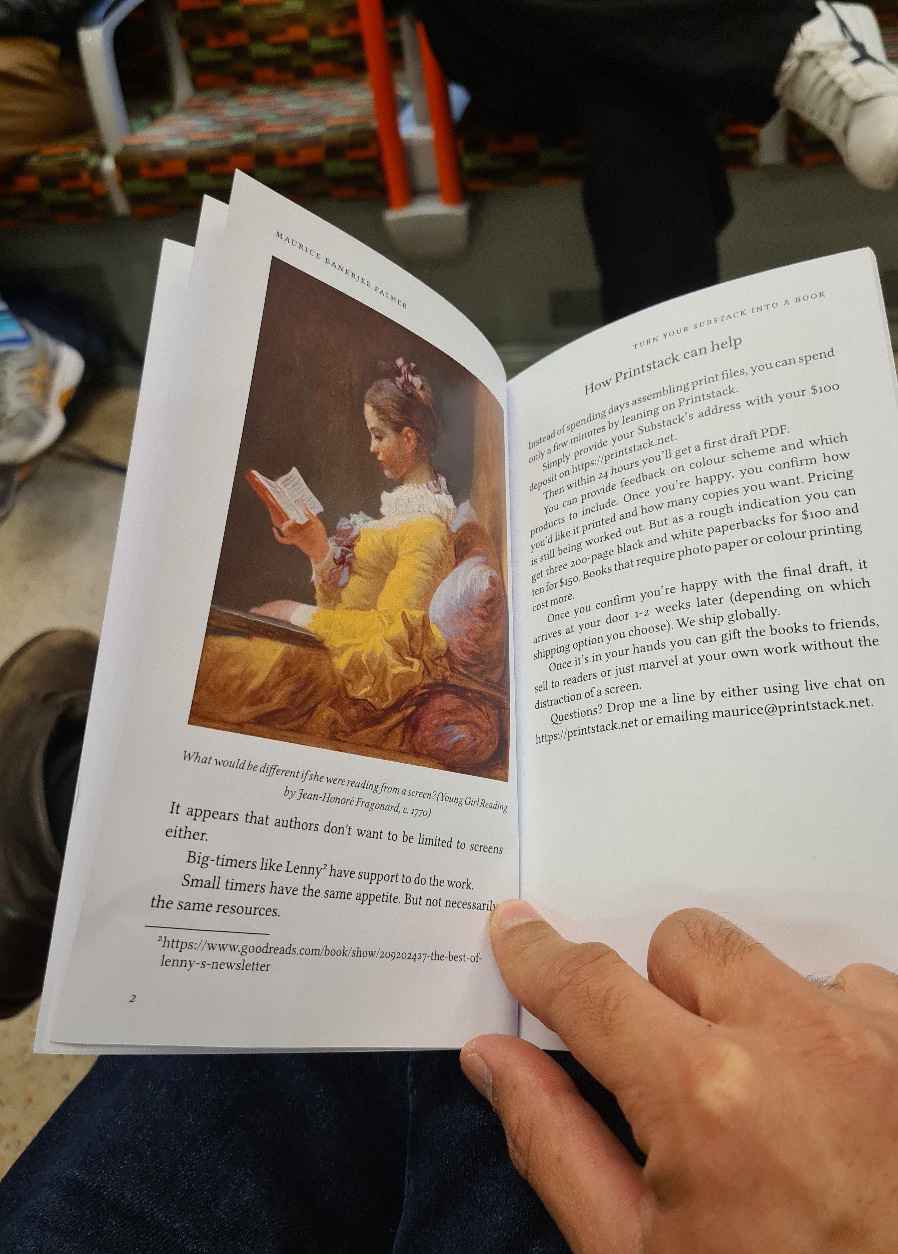 Photo of the book being read on public transport